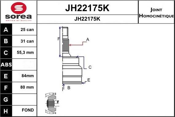 SNRA JH22175K - Шарнірний комплект, ШРУС, приводний вал autocars.com.ua