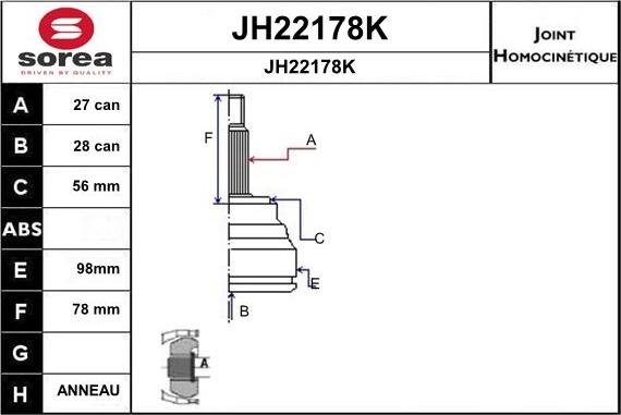 SNRA JH22178K - Шарнірний комплект, ШРУС, приводний вал autocars.com.ua