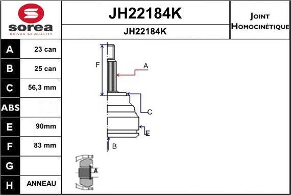 SNRA JH22184K - Шарнірний комплект, ШРУС, приводний вал autocars.com.ua