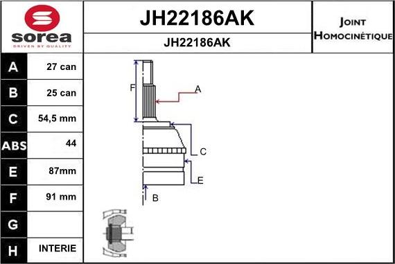 SNRA JH22186AK - Шарнірний комплект, ШРУС, приводний вал autocars.com.ua
