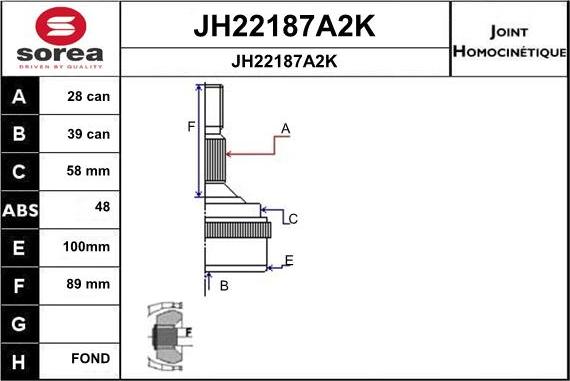 SNRA JH22187A2K - Шарнірний комплект, ШРУС, приводний вал autocars.com.ua