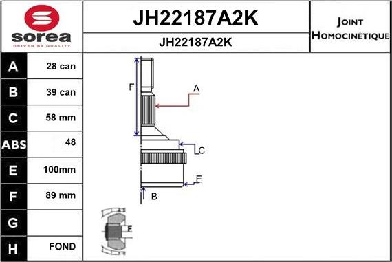 SNRA JH22187A2K - Шарнирный комплект, ШРУС, приводной вал avtokuzovplus.com.ua