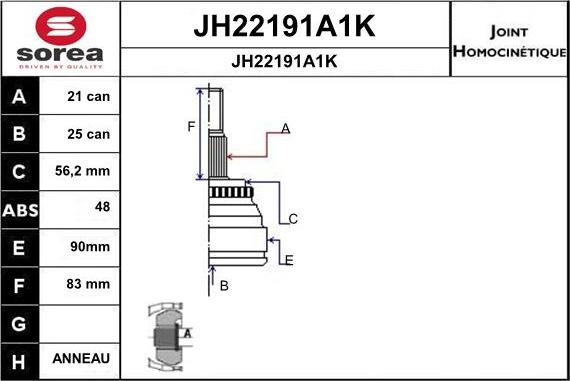 SNRA JH22191A1K - Шарнирный комплект, ШРУС, приводной вал autodnr.net