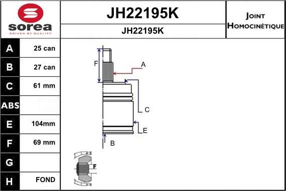 SNRA JH22195K - Шарнирный комплект, ШРУС, приводной вал avtokuzovplus.com.ua