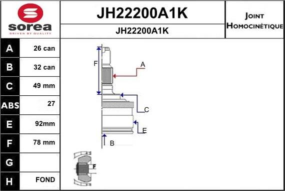 SNRA JH22200A1K - Шарнірний комплект, ШРУС, приводний вал autocars.com.ua
