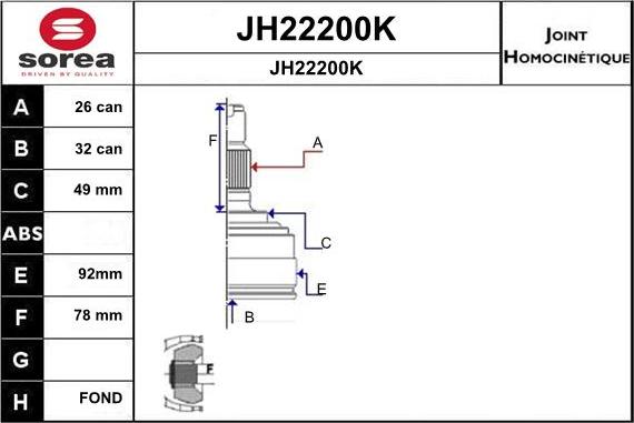 SNRA JH22200K - Шарнірний комплект, ШРУС, приводний вал autocars.com.ua