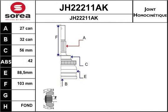 SNRA JH22211AK - Шарнірний комплект, ШРУС, приводний вал autocars.com.ua