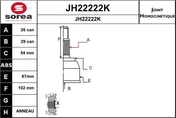 SNRA JH22222K - Шарнирный комплект, ШРУС, приводной вал avtokuzovplus.com.ua