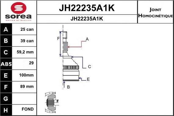 SNRA JH22235A1K - Шарнірний комплект, ШРУС, приводний вал autocars.com.ua