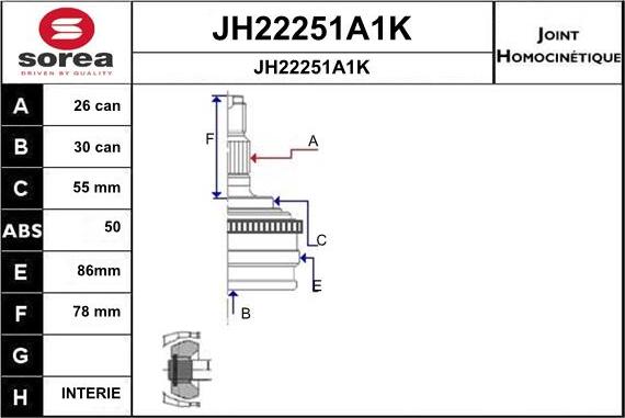 SNRA JH22251A1K - Шарнірний комплект, ШРУС, приводний вал autocars.com.ua