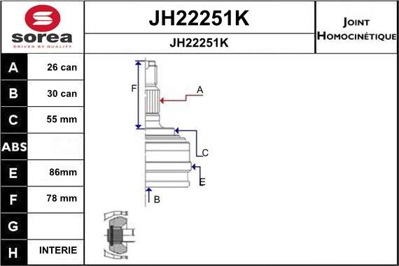 SNRA JH22251K - Шарнирный комплект, ШРУС, приводной вал avtokuzovplus.com.ua