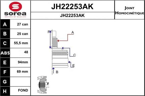SNRA JH22253AK - Шарнірний комплект, ШРУС, приводний вал autocars.com.ua