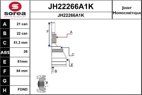 SNRA JH22266A1K - Шарнірний комплект, ШРУС, приводний вал autocars.com.ua