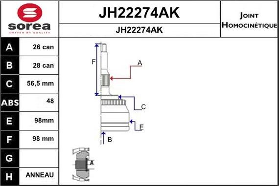 SNRA JH22274AK - Шарнирный комплект, ШРУС, приводной вал avtokuzovplus.com.ua