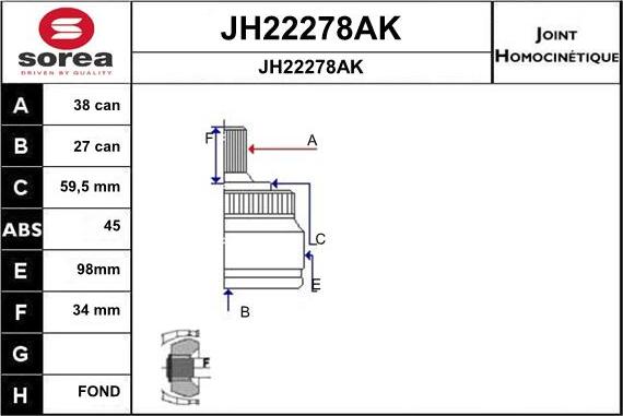 SNRA JH22278AK - Шарнірний комплект, ШРУС, приводний вал autocars.com.ua