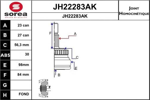 SNRA JH22283AK - Шарнірний комплект, ШРУС, приводний вал autocars.com.ua