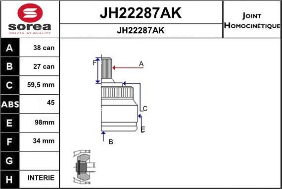 SNRA JH22287AK - Шарнірний комплект, ШРУС, приводний вал autocars.com.ua