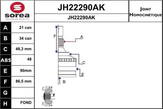 SNRA JH22290AK - Шарнірний комплект, ШРУС, приводний вал autocars.com.ua