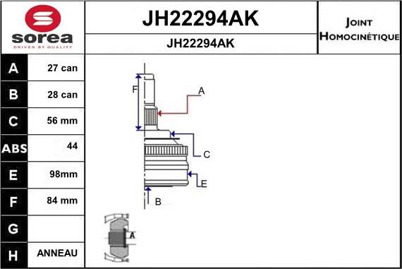 SNRA JH22294AK - Шарнірний комплект, ШРУС, приводний вал autocars.com.ua