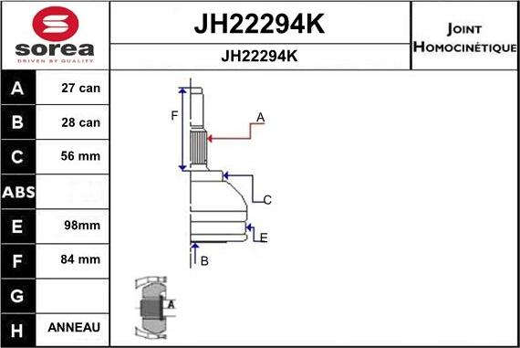 SNRA JH22294K - Шарнірний комплект, ШРУС, приводний вал autocars.com.ua