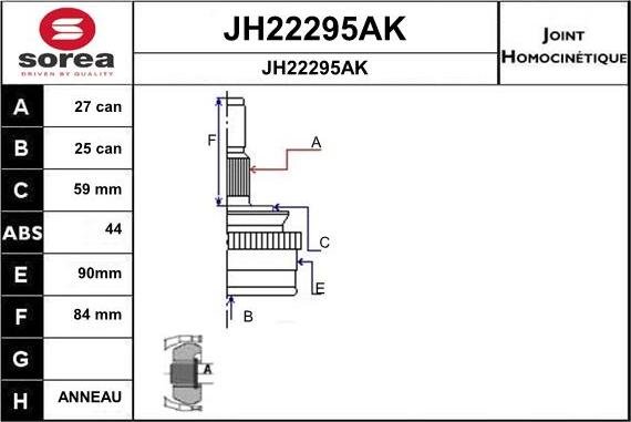 SNRA JH22295AK - Шарнірний комплект, ШРУС, приводний вал autocars.com.ua