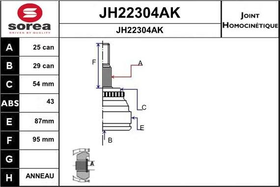 SNRA JH22304AK - Шарнірний комплект, ШРУС, приводний вал autocars.com.ua