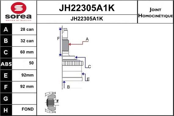 SNRA JH22305A1K - Шарнірний комплект, ШРУС, приводний вал autocars.com.ua