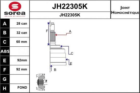 SNRA JH22305K - Шарнірний комплект, ШРУС, приводний вал autocars.com.ua