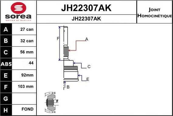 SNRA JH22307AK - Шарнірний комплект, ШРУС, приводний вал autocars.com.ua