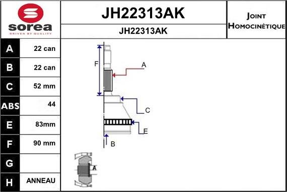 SNRA JH22313AK - Шарнірний комплект, ШРУС, приводний вал autocars.com.ua