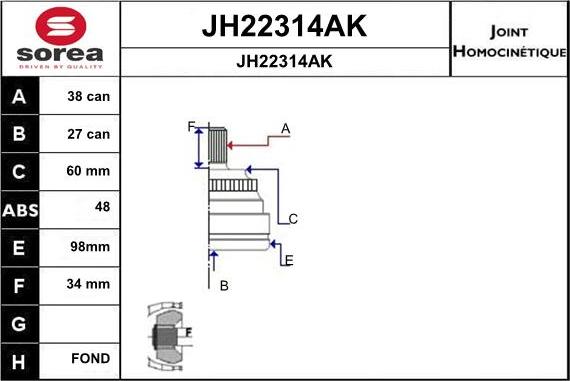 SNRA JH22314AK - Шарнірний комплект, ШРУС, приводний вал autocars.com.ua