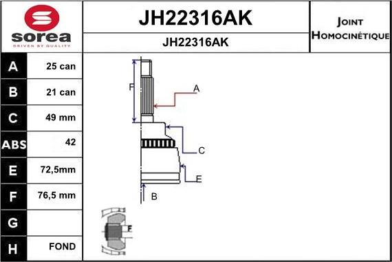 SNRA JH22316AK - Шарнірний комплект, ШРУС, приводний вал autocars.com.ua