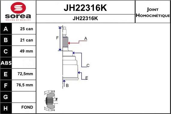 SNRA JH22316K - Шарнірний комплект, ШРУС, приводний вал autocars.com.ua