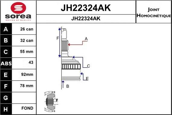 SNRA JH22324AK - Шарнірний комплект, ШРУС, приводний вал autocars.com.ua
