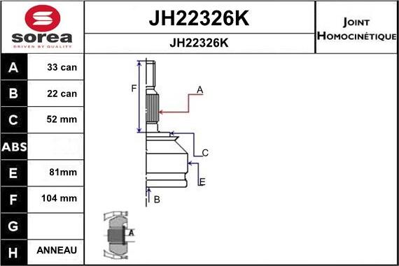 SNRA JH22326K - Шарнирный комплект, ШРУС, приводной вал avtokuzovplus.com.ua