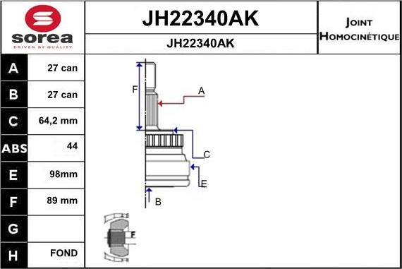 SNRA JH22340AK - Шарнірний комплект, ШРУС, приводний вал autocars.com.ua