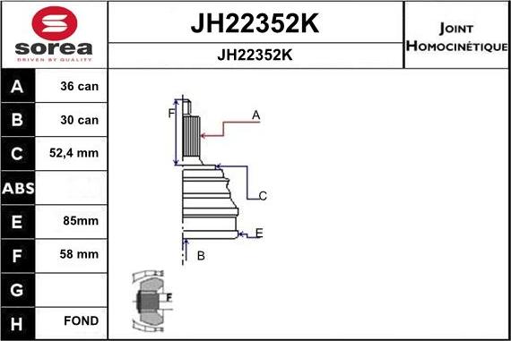 SNRA JH22352K - Шарнірний комплект, ШРУС, приводний вал autocars.com.ua