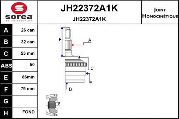 SNRA JH22372A1K - Шарнірний комплект, ШРУС, приводний вал autocars.com.ua