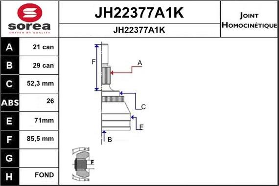 SNRA JH22377A1K - Шарнірний комплект, ШРУС, приводний вал autocars.com.ua