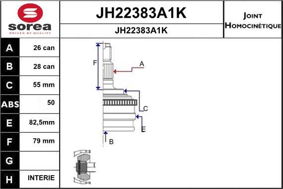 SNRA JH22383A1K - Шарнирный комплект, ШРУС, приводной вал avtokuzovplus.com.ua