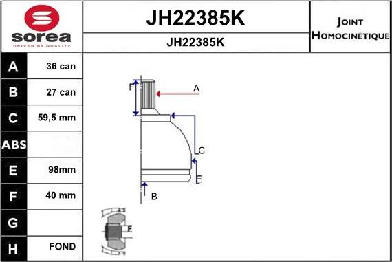 SNRA JH22385K - Шарнірний комплект, ШРУС, приводний вал autocars.com.ua