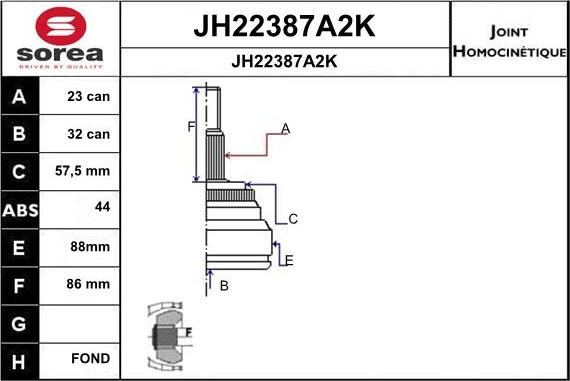 SNRA JH22387A2K - Шарнірний комплект, ШРУС, приводний вал autocars.com.ua