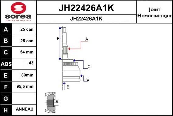 SNRA JH22426A1K - Шарнірний комплект, ШРУС, приводний вал autocars.com.ua