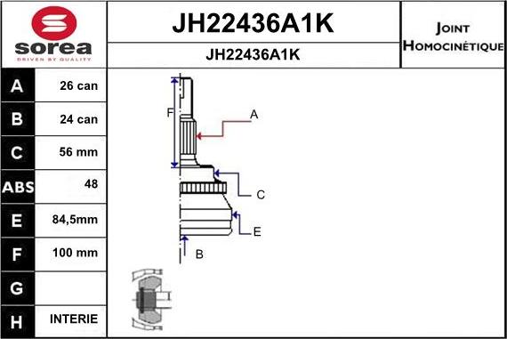 SNRA JH22436A1K - Шарнірний комплект, ШРУС, приводний вал autocars.com.ua