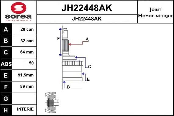 SNRA JH22448AK - Шарнірний комплект, ШРУС, приводний вал autocars.com.ua