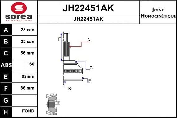 SNRA JH22451AK - Шарнірний комплект, ШРУС, приводний вал autocars.com.ua