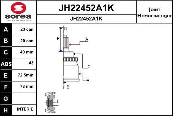 SNRA JH22452A1K - Шарнирный комплект, ШРУС, приводной вал autodnr.net