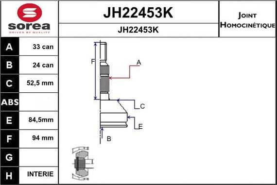 SNRA JH22453K - Шарнірний комплект, ШРУС, приводний вал autocars.com.ua