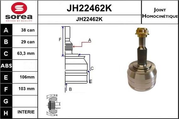 SNRA JH22462K - Шарнірний комплект, ШРУС, приводний вал autocars.com.ua