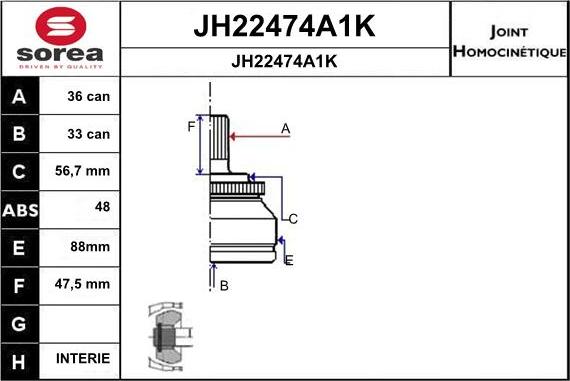 SNRA JH22474A1K - Шарнірний комплект, ШРУС, приводний вал autocars.com.ua